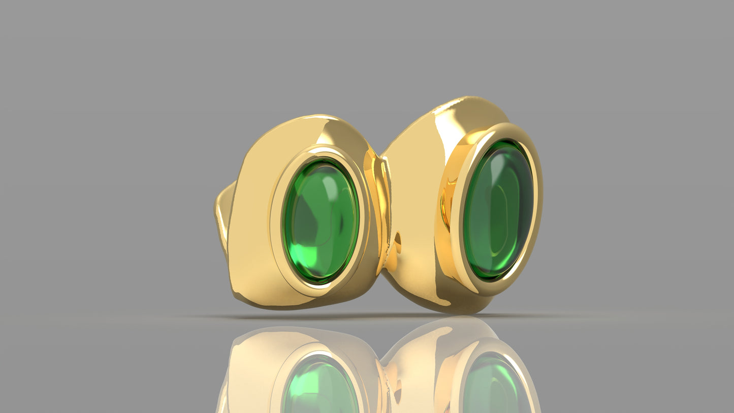 14k Gold Ruby, Emerald, Sapphire Oval Cabochon Grillz - 2 Teeth