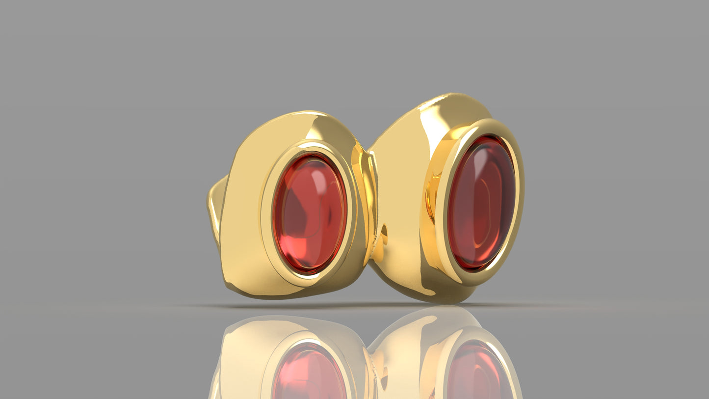 14k Gold Ruby, Emerald, Sapphire Oval Cabochon Grillz - 2 Teeth