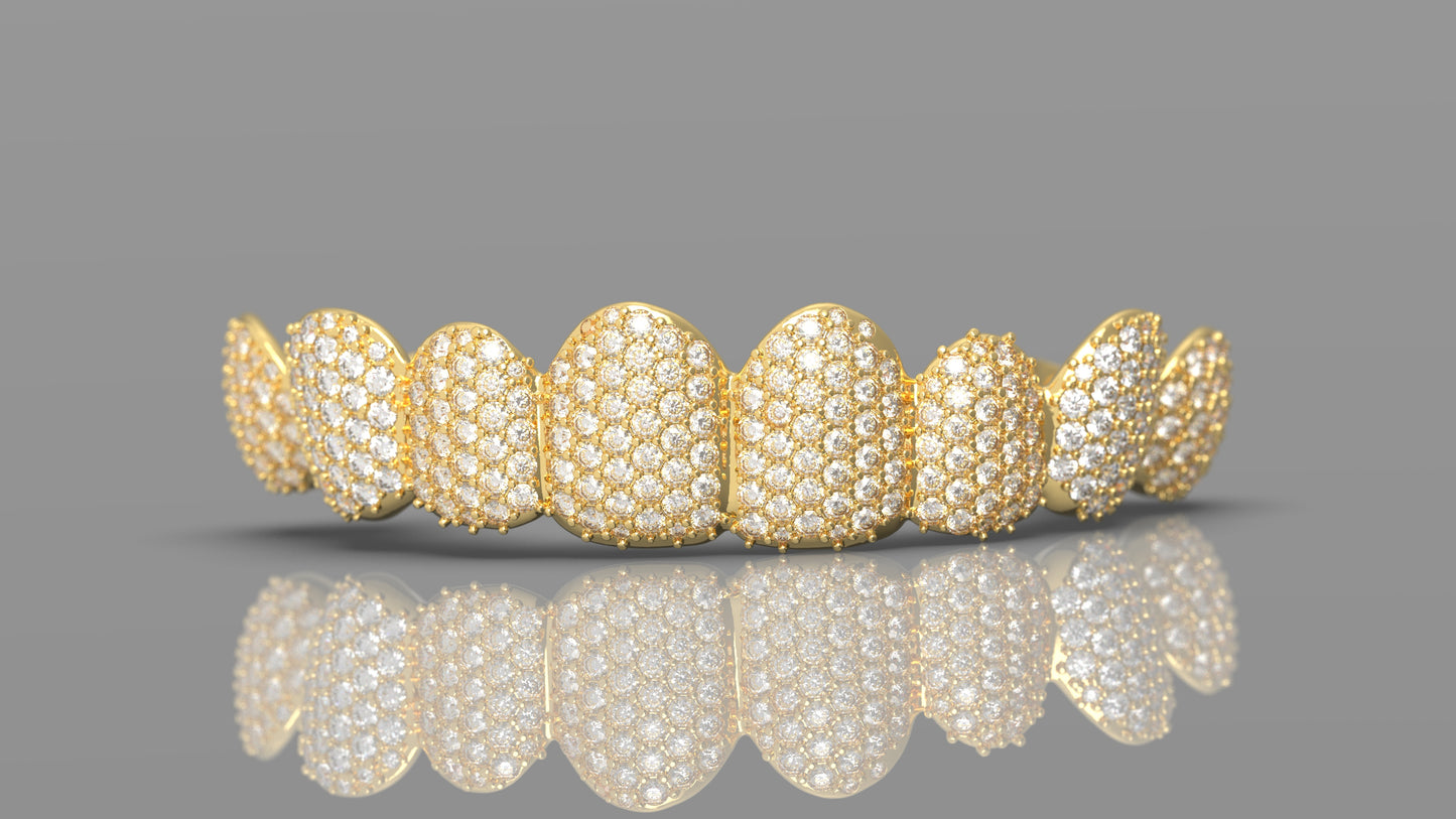 14k Gold - Natural VS Diamond Pave Grillz - Full Set