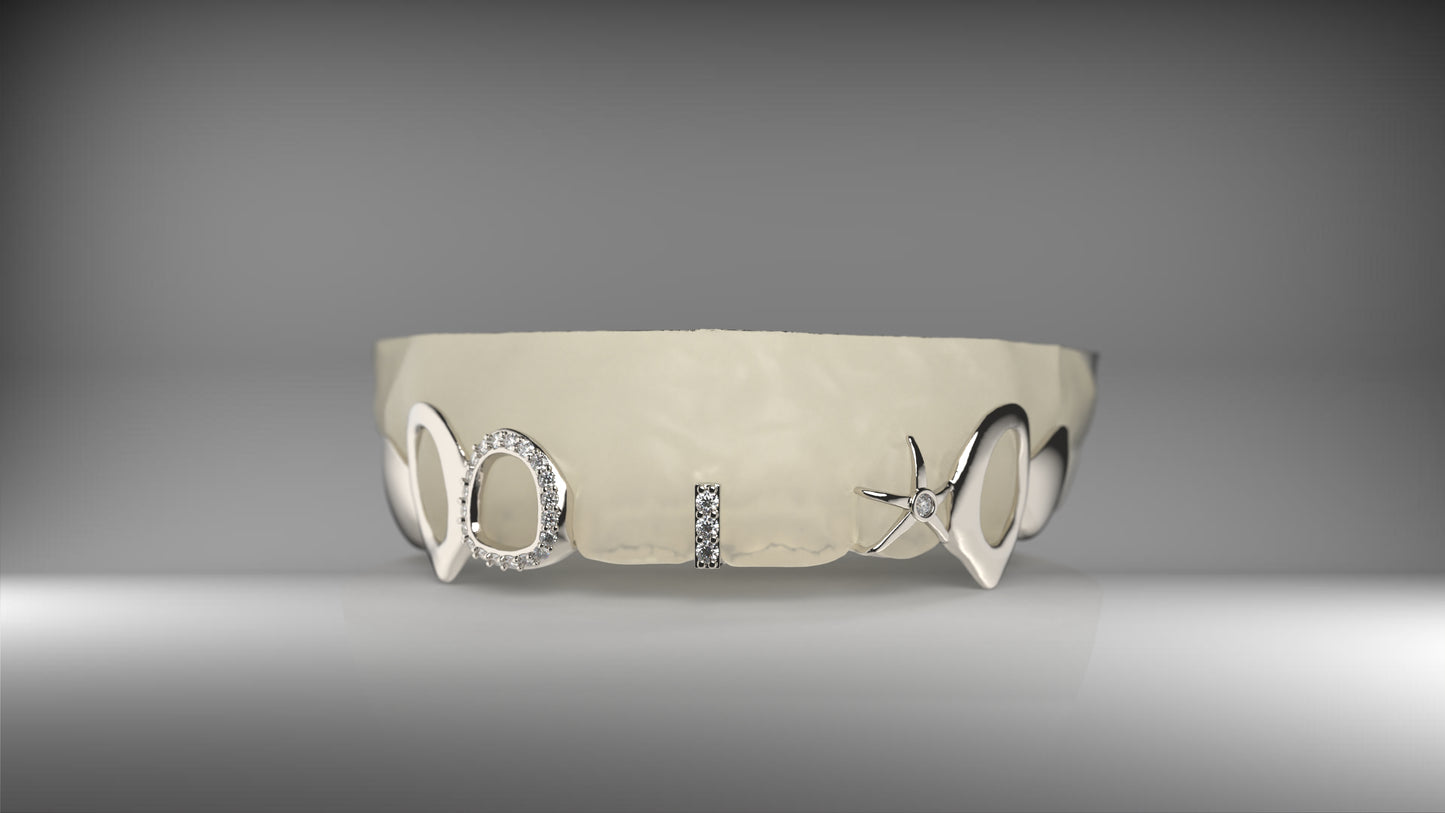 14k Gold & VS Diamond "Vampstar" Top Grillz - 8 Teeth