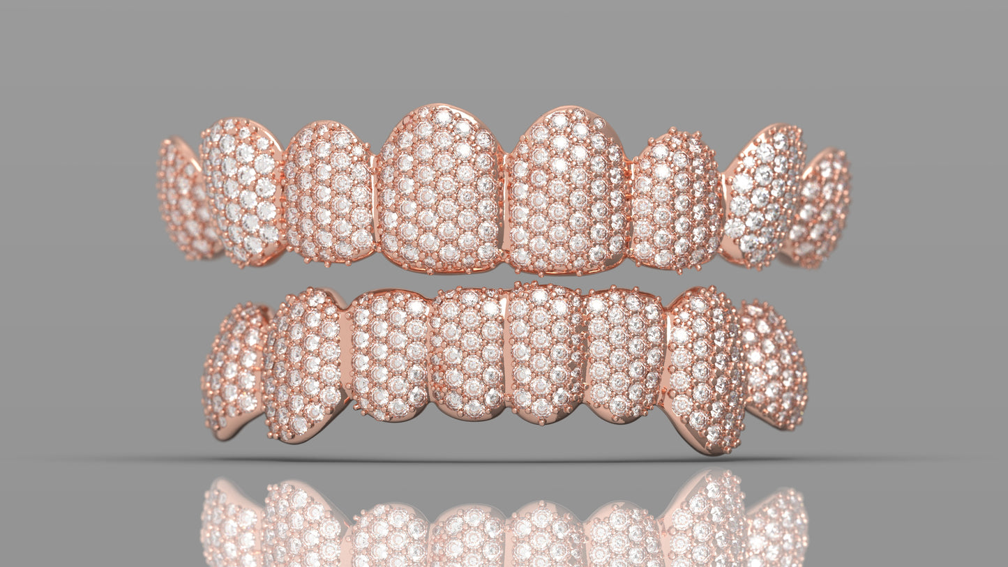 14k Gold - Natural VS Diamond Pave Grillz - Full Set