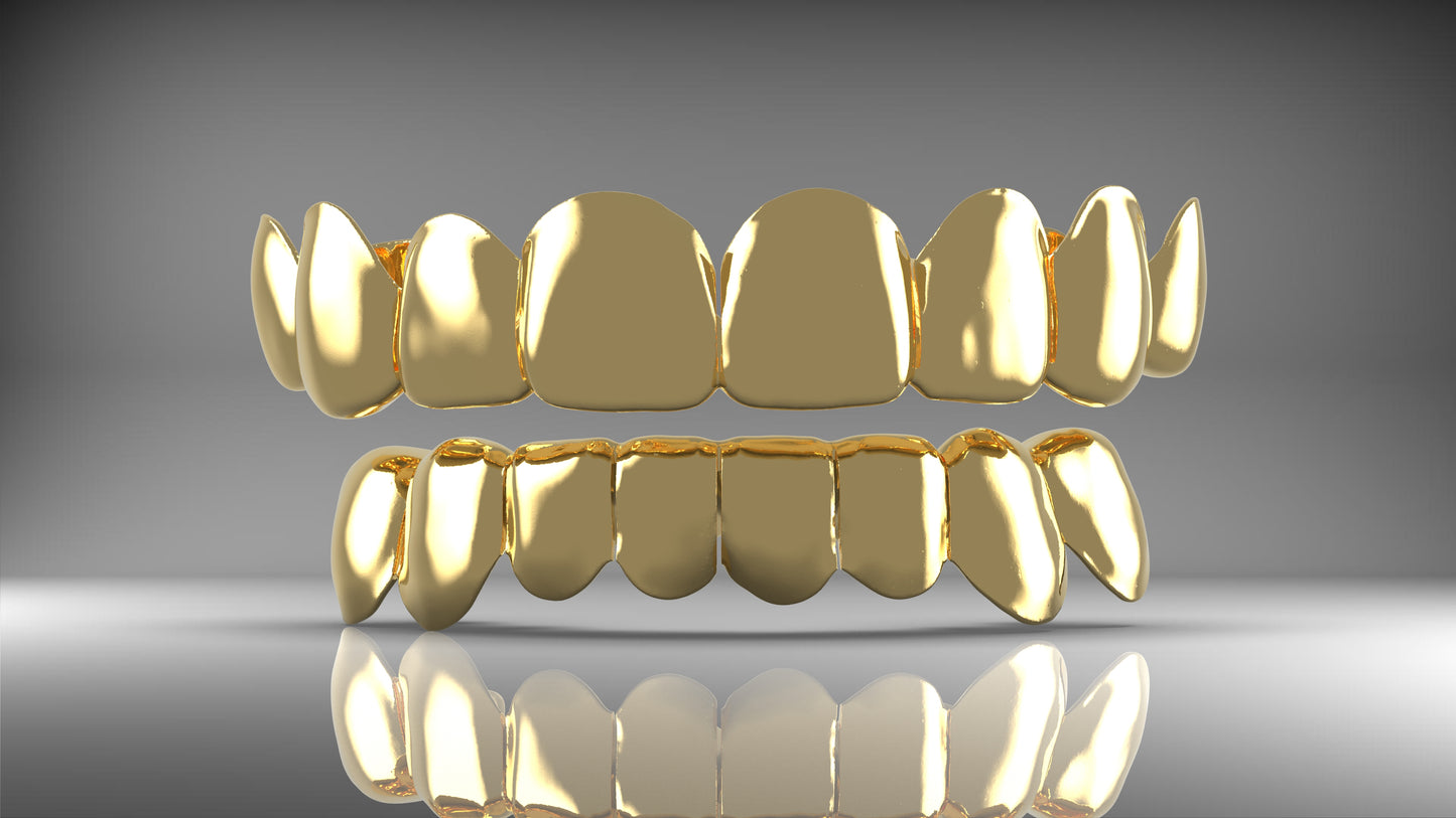 10k Gold Grillz - Perm Cut - Full Set