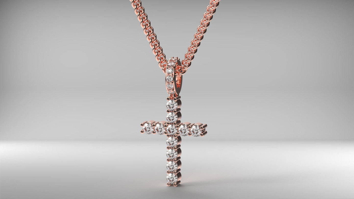 Gold & Diamond "Heavy" Mini Cross Pendant - 5 Pointer