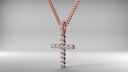 Gold & Diamond "Heavy" Mini Cross Pendant - 5 Pointer