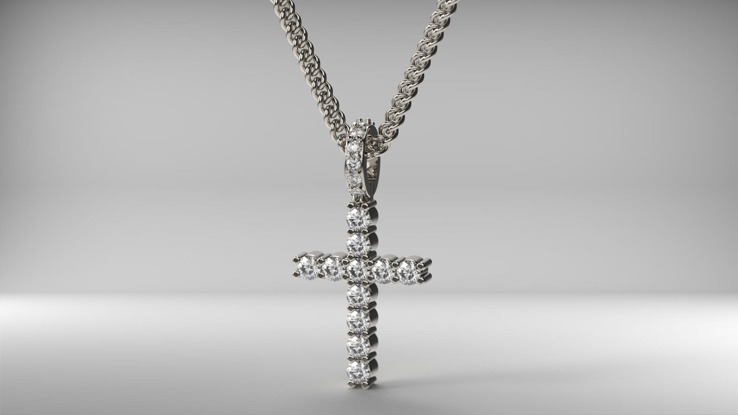 Gold & Diamond "Heavy" Mini Cross Pendant - 5 Pointer