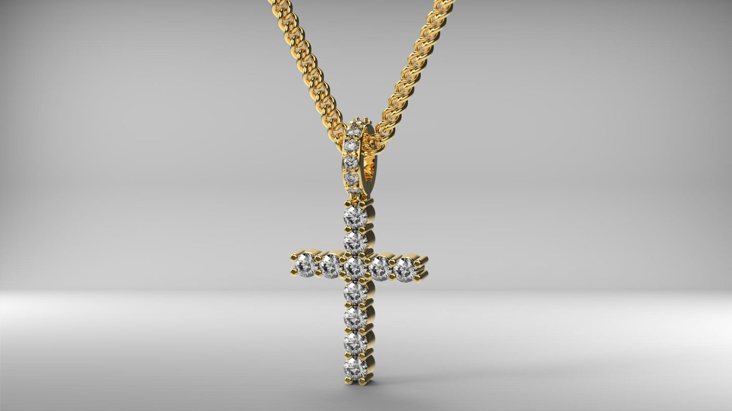 Gold & Diamond "Heavy" Mini Cross Pendant - 5 Pointer