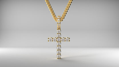 Gold & Diamond "Heavy" Mini Cross Pendant - 5 Pointer